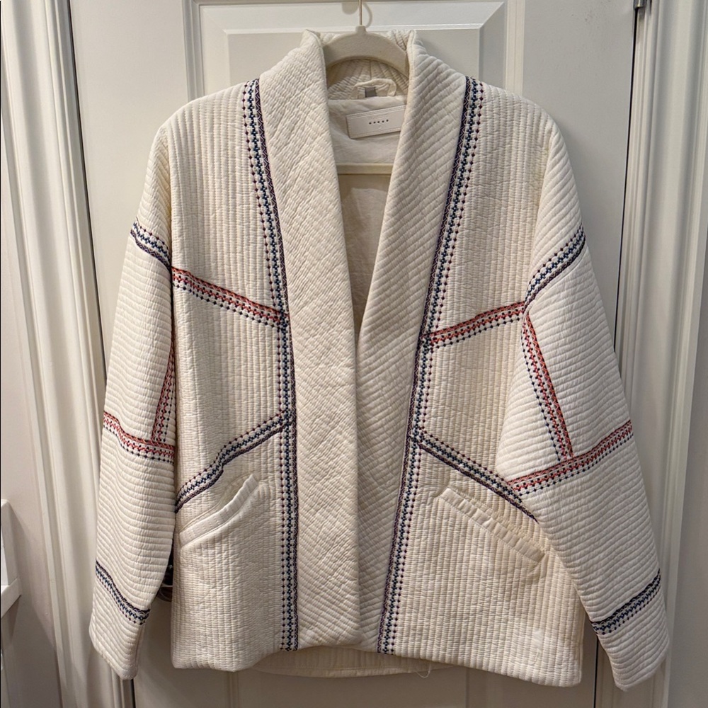 Blank NYC Cream Quilted Jacket with Orange,Blue, Multi-color Accents